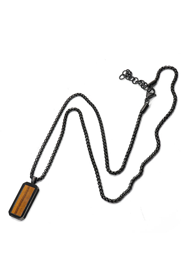 GT Collection, Pánský černý náhrdelník s obdélníkovým přívěskem s energetickými kameny TIGER EYE, univerzální velikost - 3