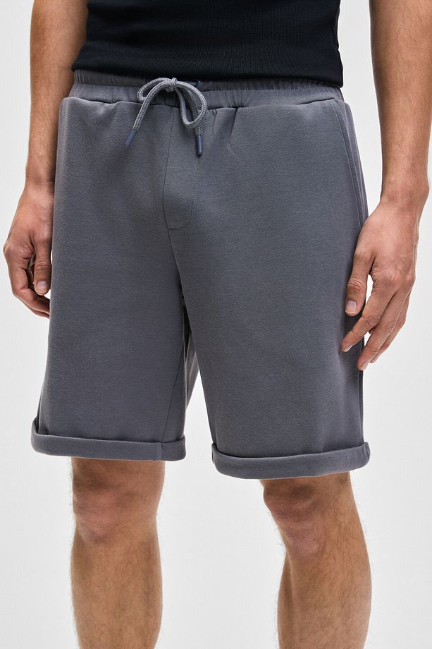 YOURI Erkek Beli Lastikli Arka Tek Cepli Relaxed Fit Gri Şort - 3