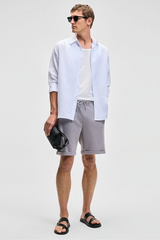 YOURI Erkek Beli Lastikli Arka Tek Cepli Relaxed Fit Lila Şort - 4