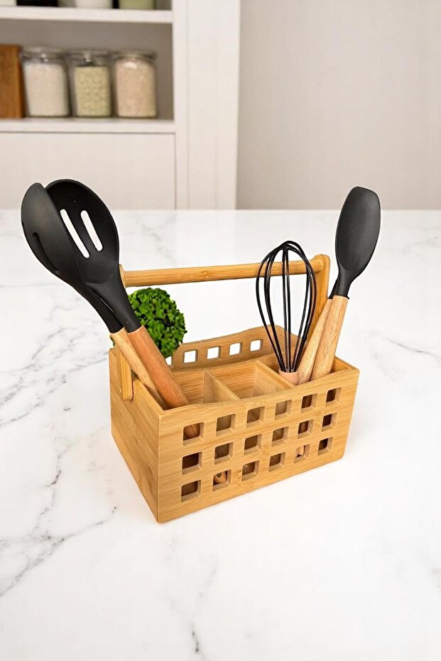 4 Compartment Bamboo Spoon Holder Countertop Spoon Holder 4807
