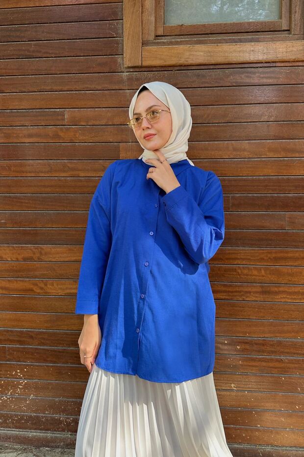 Düğmeli Poplin Gömlek-saks - 3