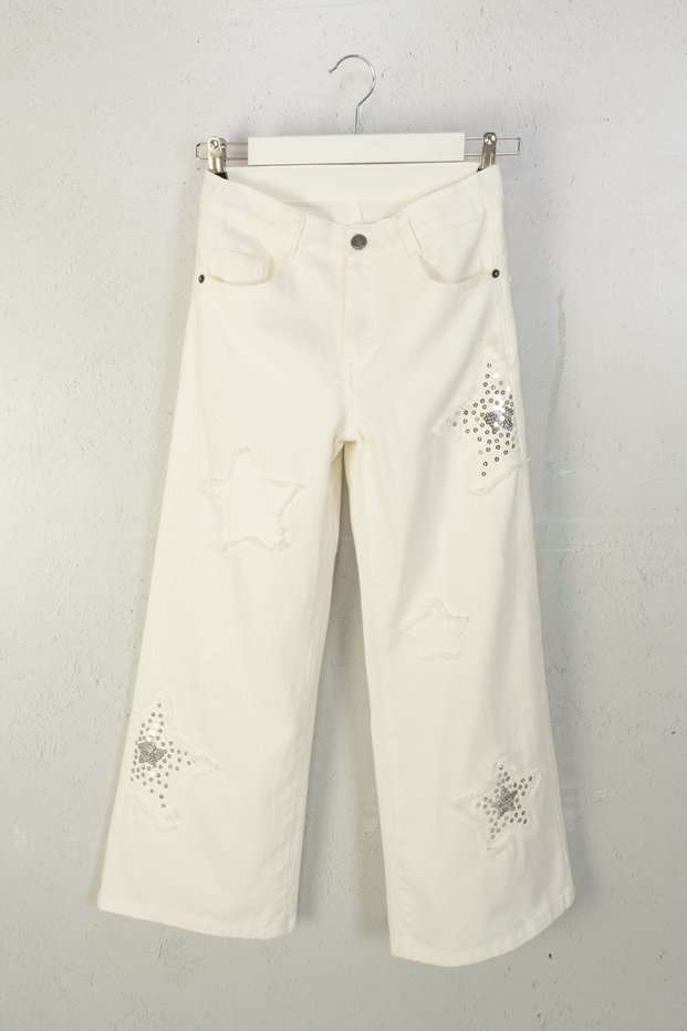 Premium Girls' Star and Sequin Detailed Denim Pants