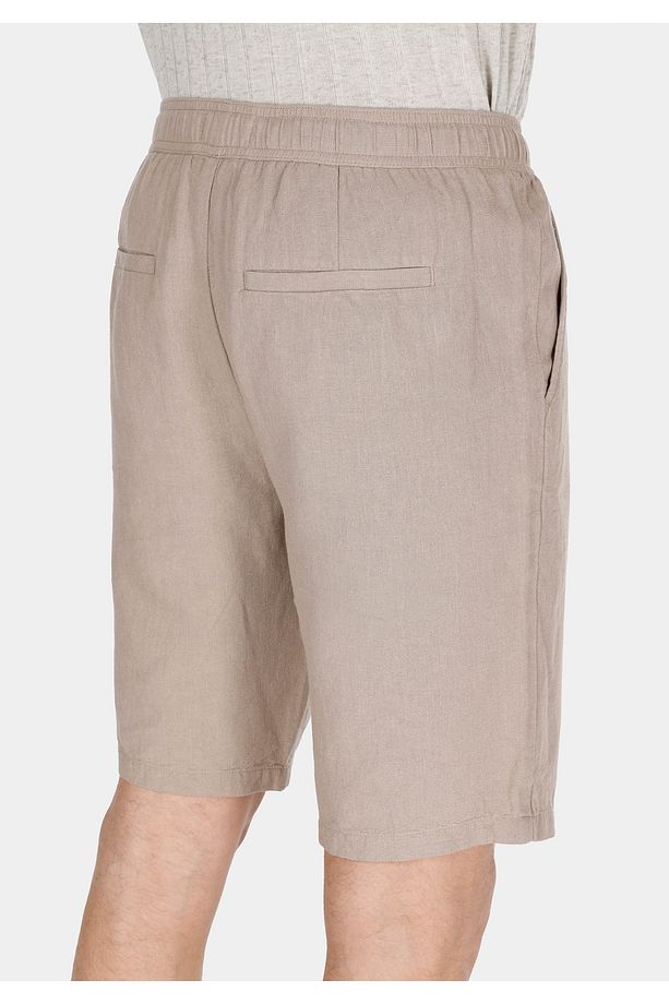 Regular Fit Orta Bel Düz Erkek Keten Karışımlı Bej Şort - 5