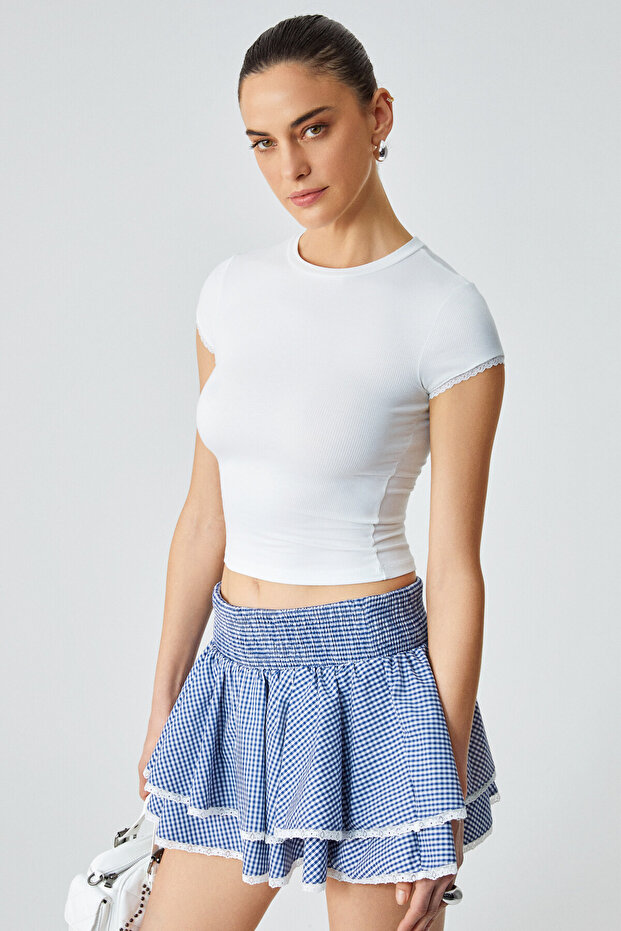 Dulce Women's Slim Fit Ruched Short Sleeve White T-Shirt