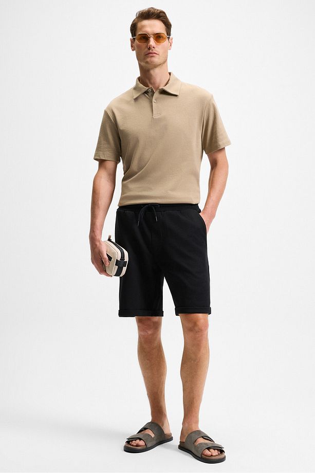 YOURI Erkek Beli Lastikli Arka Tek Cepli Relaxed Fit Siyah Şort - 1