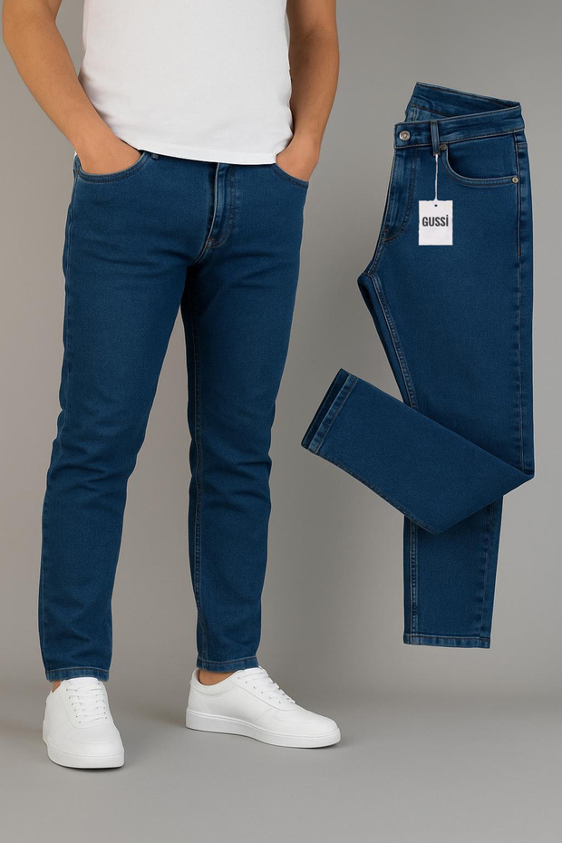 Gussi Erkek Lacivert Slim Fit Likralı Esnek Jeans Kot Pantolon