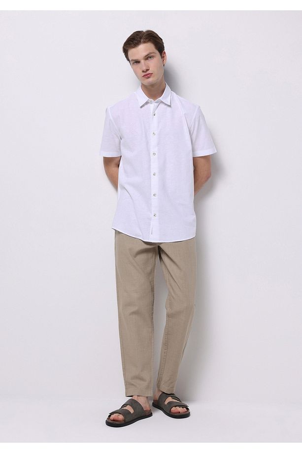 Regular Fit Orta Bel Uzun Paça Erkek Bej Pantolon - 3