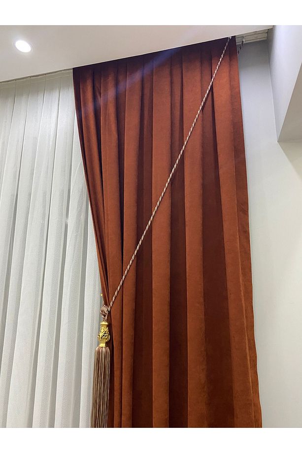 Kiremit Rengi Ada Fonluk 1/2.5 Orta Pileli Fon Perde | Şık ve Dengeli Görünüm - 6