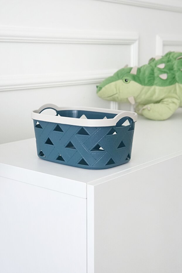 Leather Pattern Storage and Organization Basket Set (3-Pack), Blue - 5