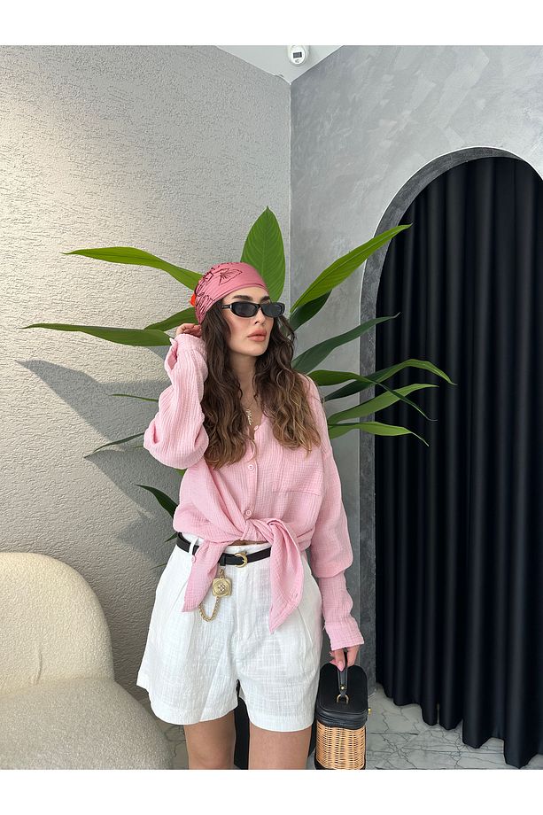 Müslin Kumaş Oversize Gömlek - 3