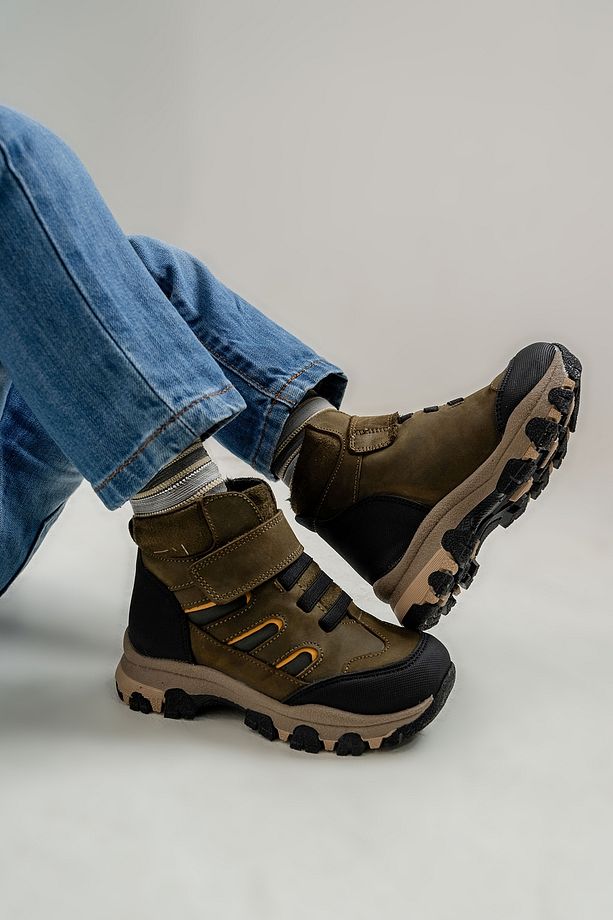 Erkek Çocuk Haki Hakiki Deri Anatomik Trekking Bot - 3
