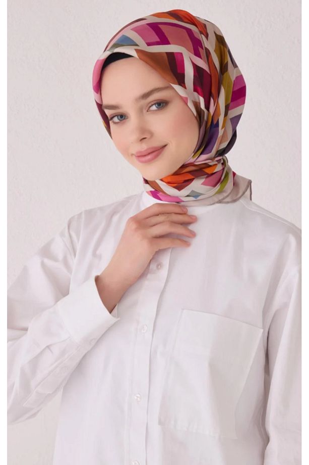 Tivil İpek Eşarp 4051-06 Pembe Karışık Desen - 1
