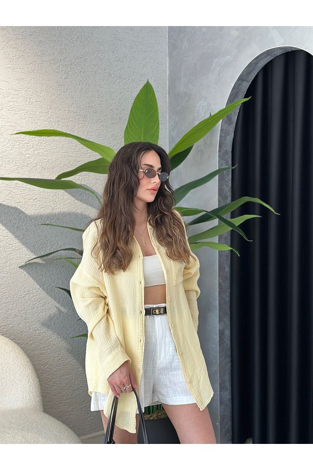 Müslin Kumaş Oversize Gömlek - 2