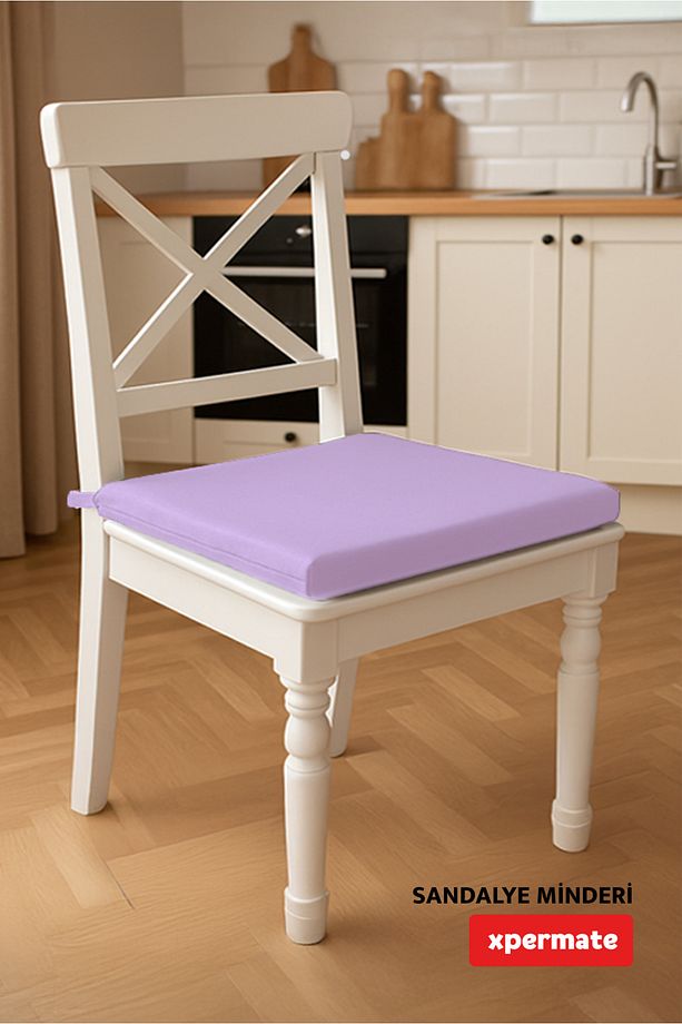 Fermuarlı 4'lü Sandalye Minderi Su Itici Kumaş 40x40 Cm Sünger Sandalye Minderi Bağcıklı Lila - 6