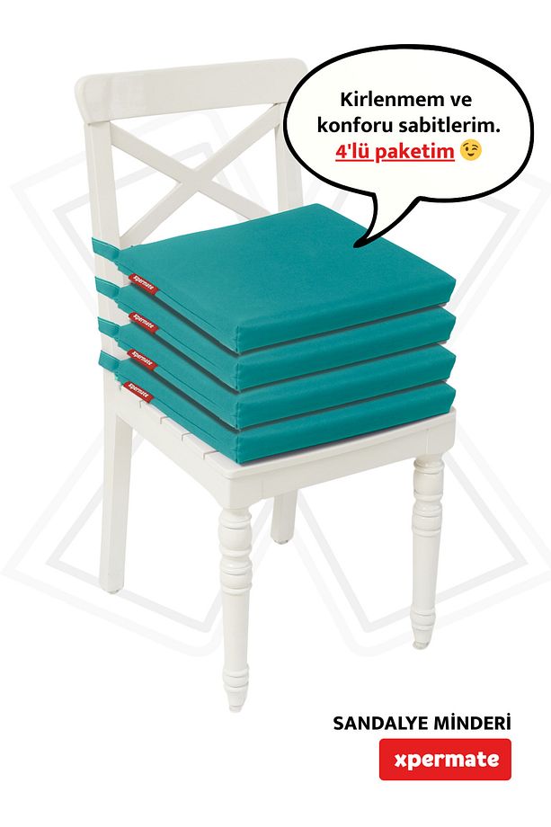 Fermuarlı 4'lü Sandalye Minderi Su Itici Kumaş 40x40 Cm Sünger Sandalye Minderi Bağcıklı Yeşil - 1