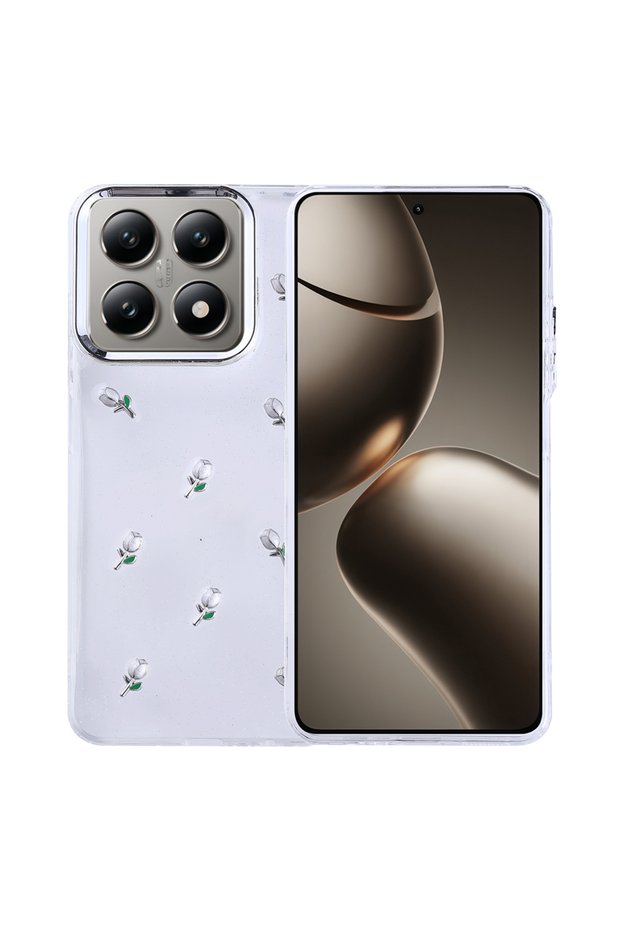 Compatible Case for Mi 14t Mobile Phone Airbag Design Glittery Transparent Pole Cover