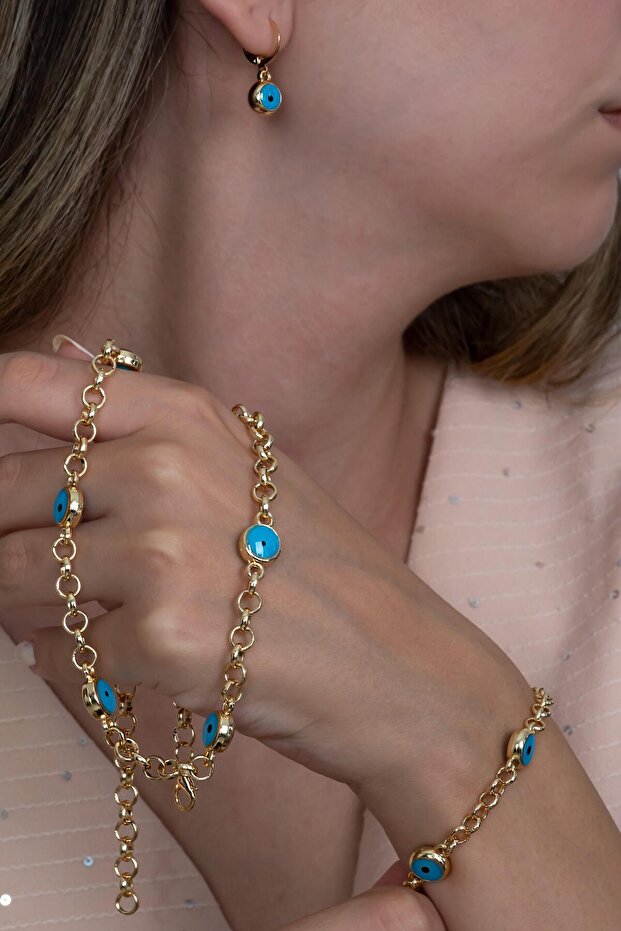 Evil Eye Beaded Necklace Bracelet and Earring Triple Set bbs01