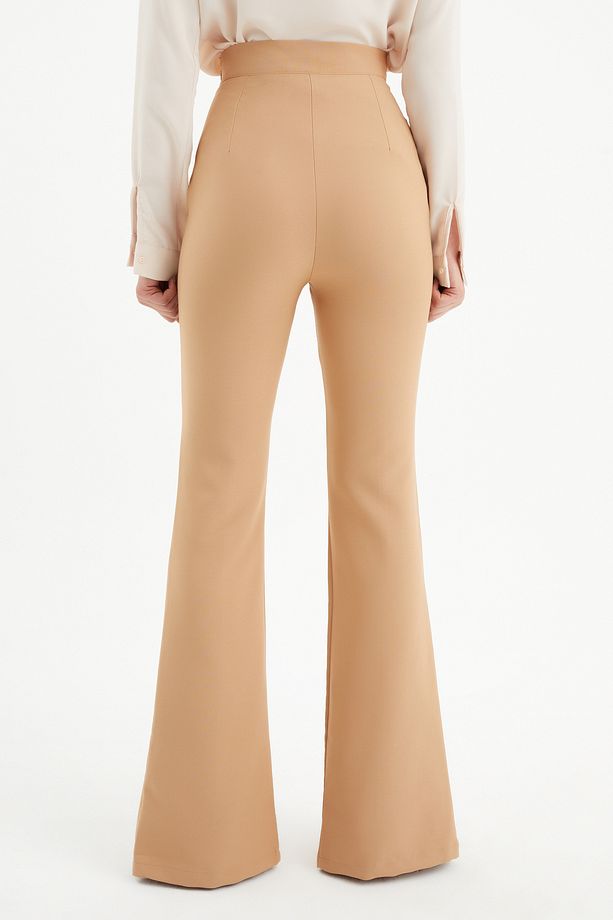 Yırtmaç Detaylı Ispanyol Pantolon - Camel - 6
