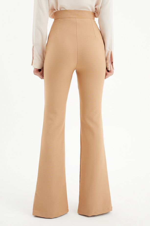 Yırtmaç Detaylı Ispanyol Pantolon - Camel - 5