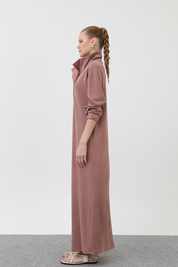 Kadın Çıtçıt Detaylı Elbise - 12593ELB - Gül - 4