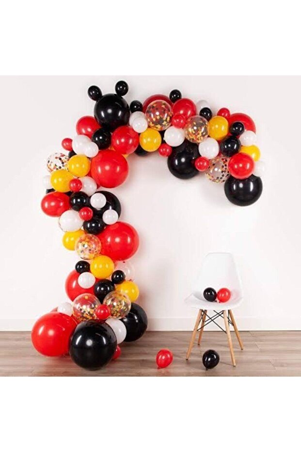 Mickey Mouse Themed Birthday Balloon Chain Set – 50 Red Black Balloons