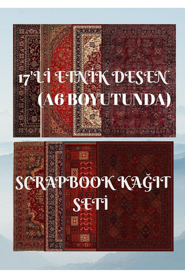 A6 BOYUTUNDA 17'Lİ OTANTİK HALI DESEN YAPIŞKANLI SCRAPBOOK KAĞIT SETİ - 1