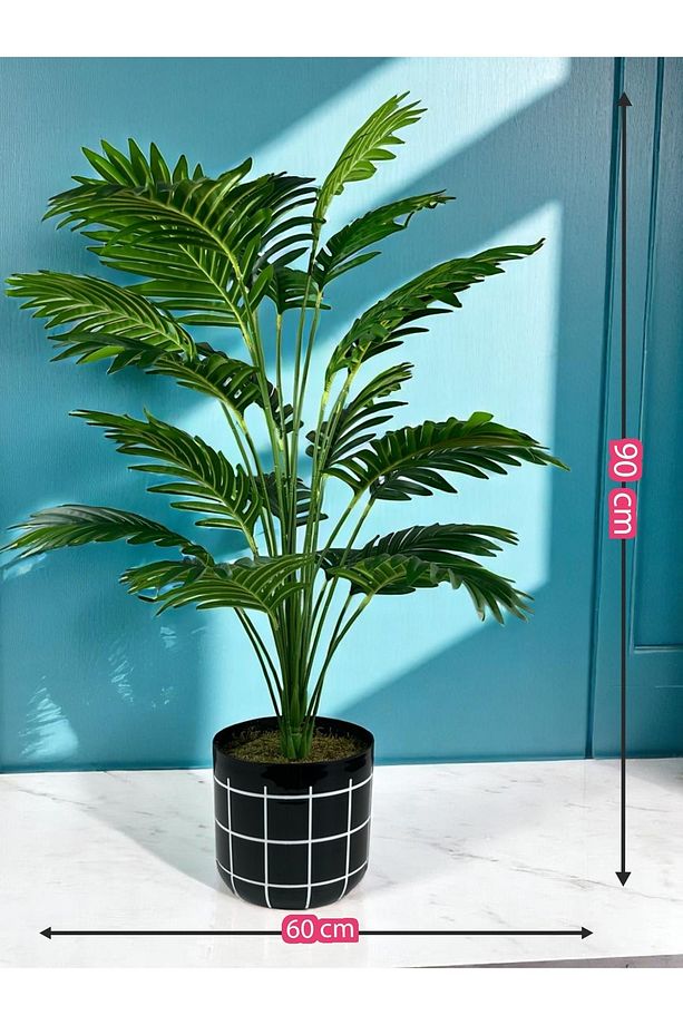 Yapay Ağaç Areka Palmiyesi 24 Yaprak 90cm Plastik Saksıda Yapay Salon Çiçeği - 6