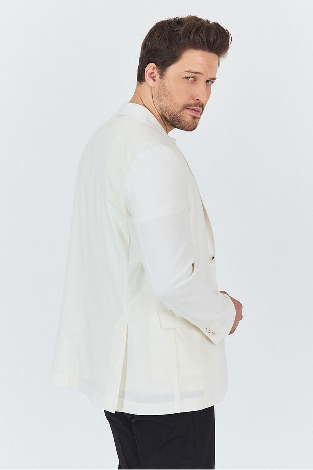 Zevos Erkek Ekru Keten Karışımlı Astarsız Spor Blazer Ceket - 3