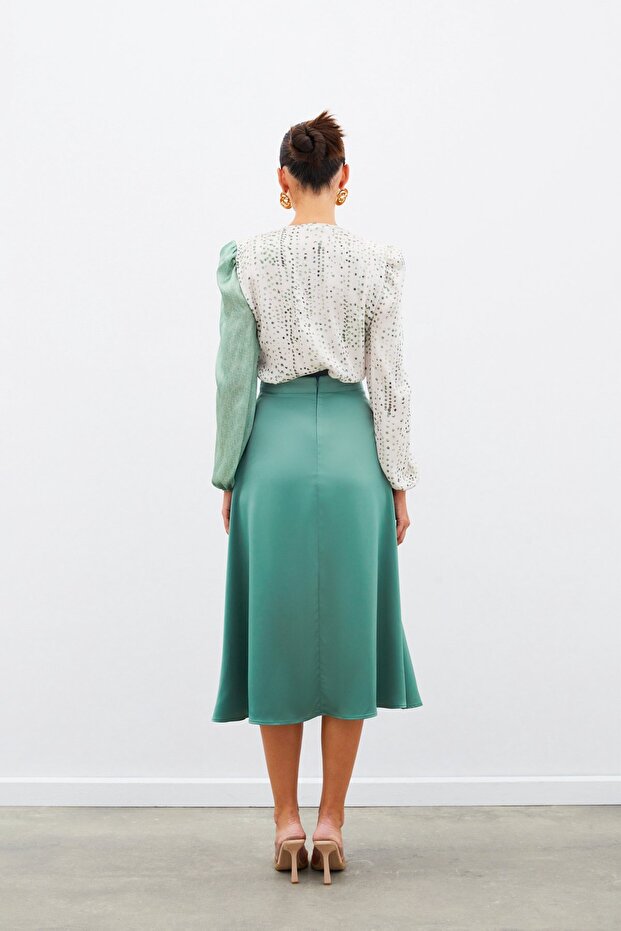 بلوزة مزدوجة الصدر بنقشة مزدوجة - أخضر تشاغلا - 5