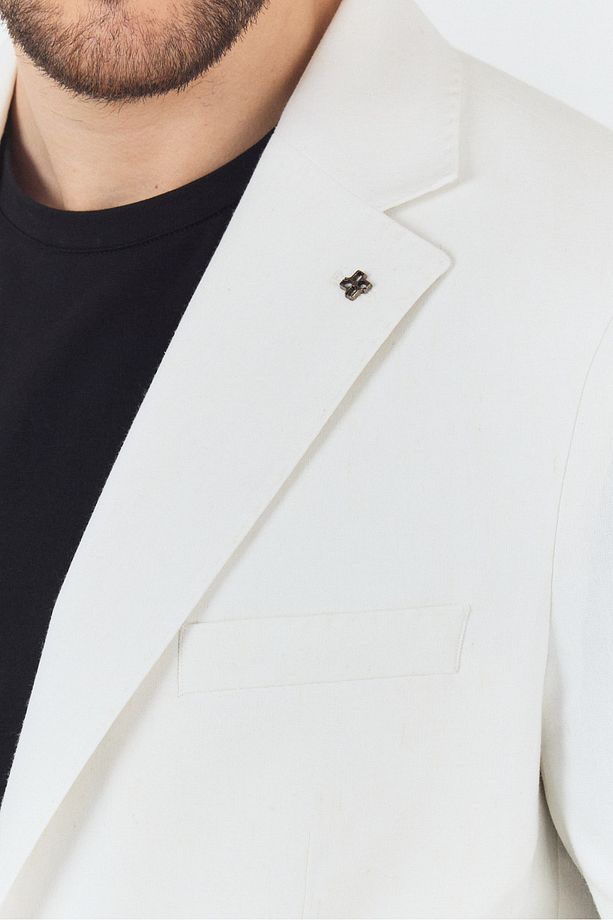 Zevos Erkek Ekru Keten Karışımlı Astarsız Spor Blazer Ceket - 5