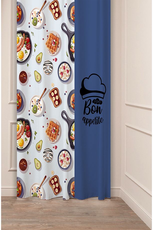 Bon Appetite Tatlı Waffle Yum Mutfak Bohem Özel Tasarım Dijital Baskılı (Tek Kanat) Modern Fon Perde - 1