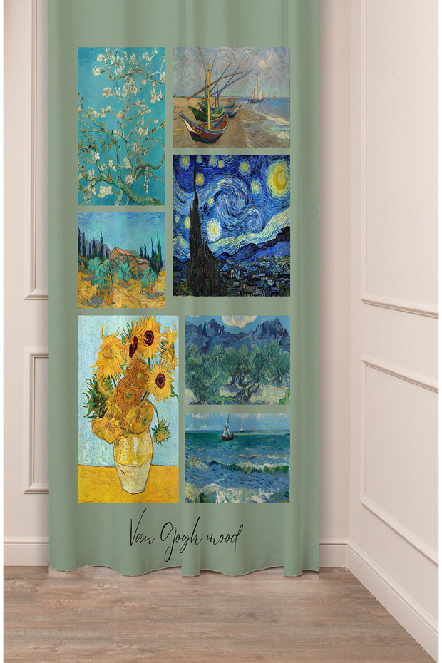 Van Gogh Starry Night Sailing Olive Baden Tree Custom Design Digital Printed (Single Wing) Background Curtain