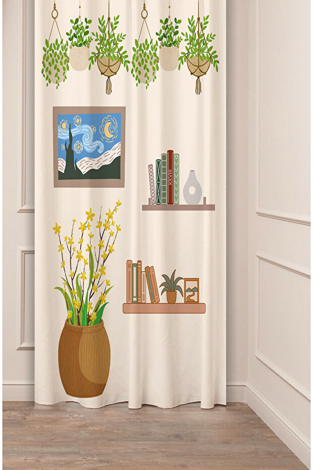 Van Gogh Starry Night Book Flowers Bohemian Special Design Digital Printed (Single Wing) Stylish Background Curtain
