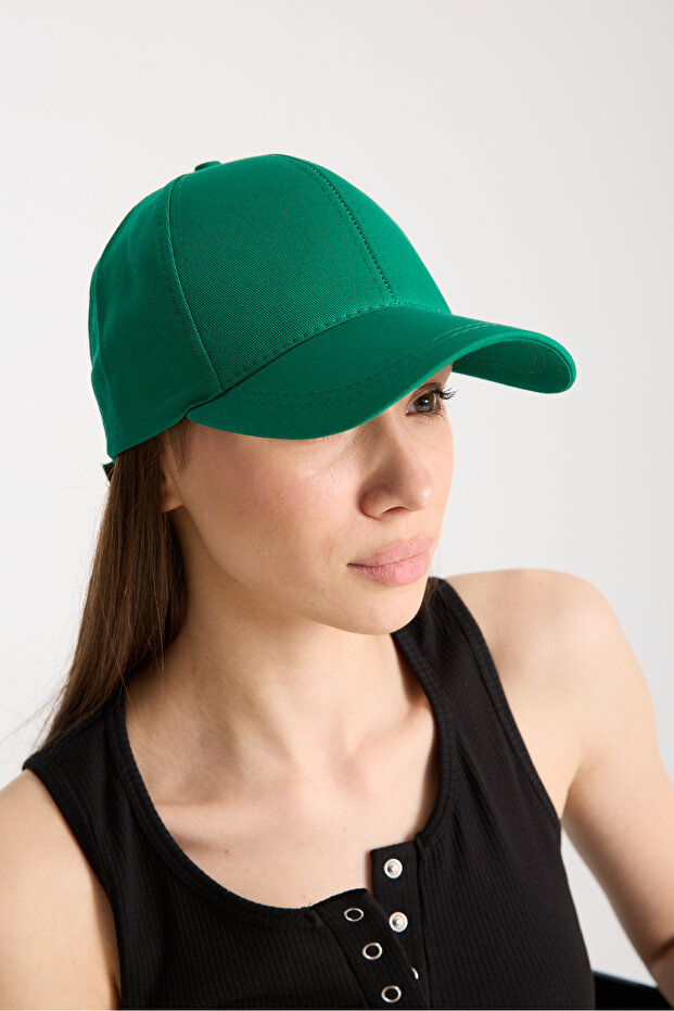 Women's Green Basic Adjustable Baseball Cap with Velcro Back - 4
