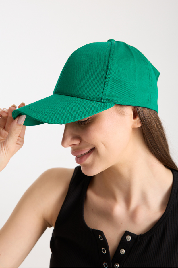 Women's Green Basic Adjustable Baseball Cap with Velcro Back - 3