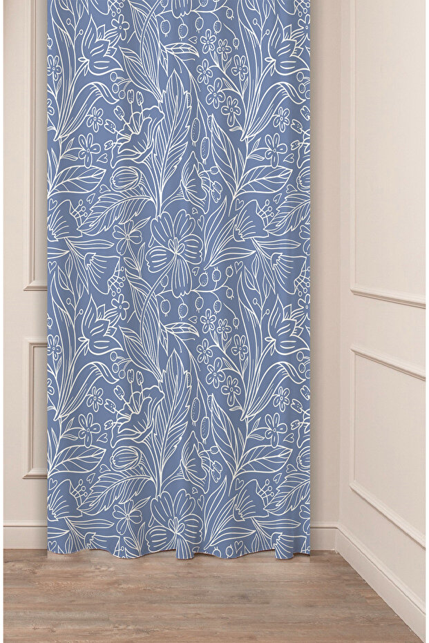 Flowers Leaf Daisy Pastel Bohemian Special Design Digital Printed (Single Wing) Beige Cream Stylish Background Curtain