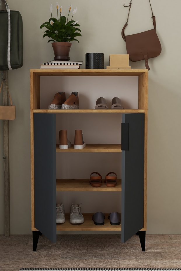 1204 Ada Ayakkabılık 4 Raflı 2 Kapaklı Çok Amaçlı Dolap Antrasit Safir - 3