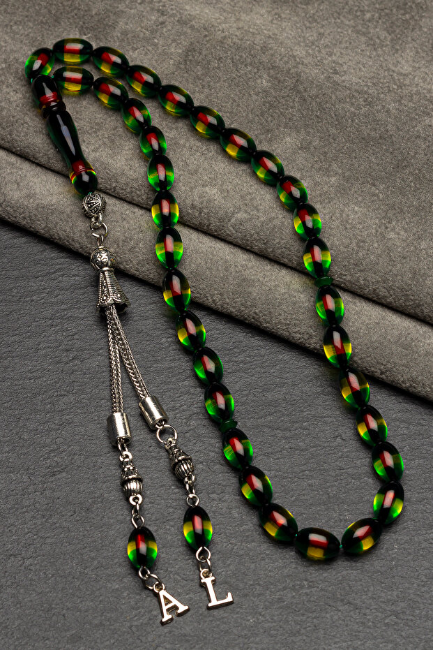 Men's 7X11Mm Green Yellow Red Vernier Powder Amber Rosary