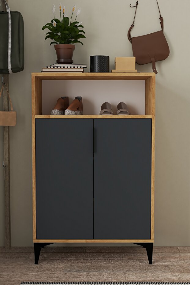 1204 Ada Ayakkabılık 4 Raflı 2 Kapaklı Çok Amaçlı Dolap Antrasit Safir - 2