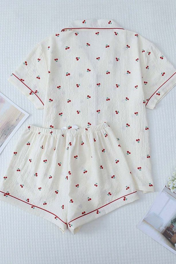Özel Örme Kumaş Baskılı Kısa Kollu Şortlu Pijama Takımı - 2