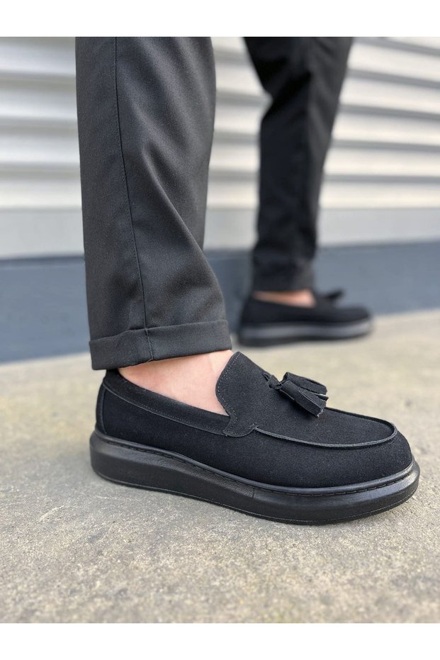Jy154 Blaze Laceless Tasseled Suede Men's Casual Sports Classic Shoes Sst - Black