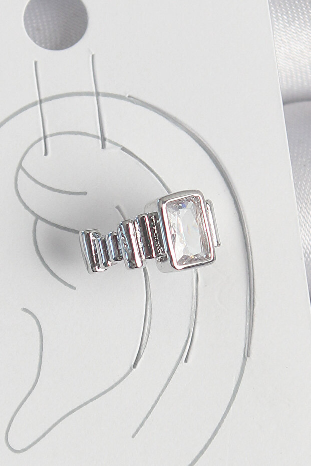 Brass Silver Color Square Zircon Stone Women's Cartilage Model Earrings Tj-Bkp10560
