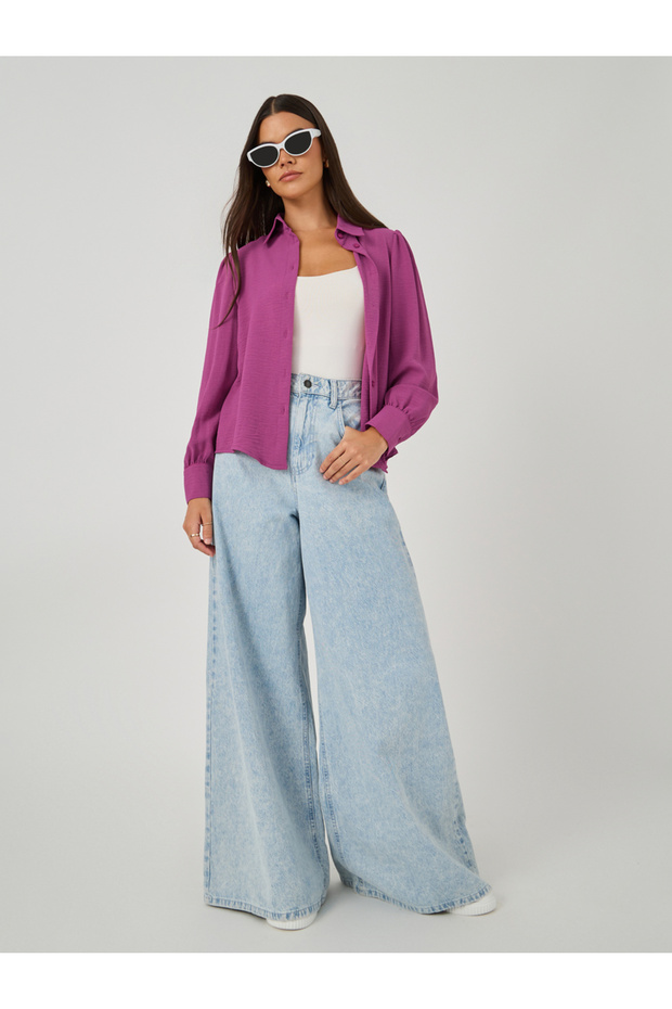 Pink Solid Long Sleeve Blouse - 2