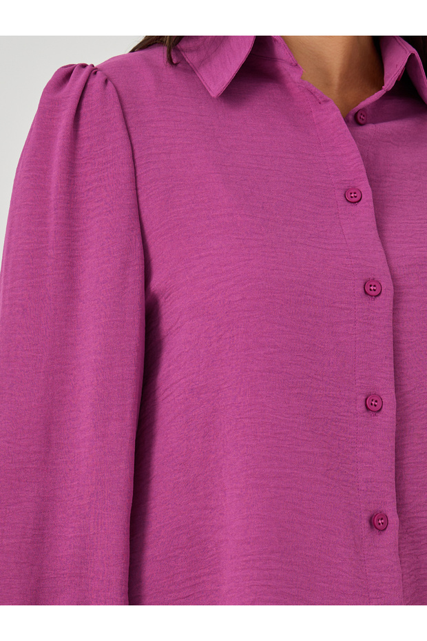 Pink Solid Long Sleeve Blouse - 4