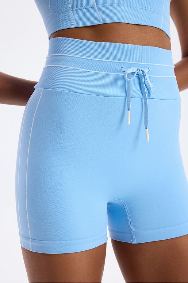 Beli Bağcıklı Spor Şort Soft Mavi - 2