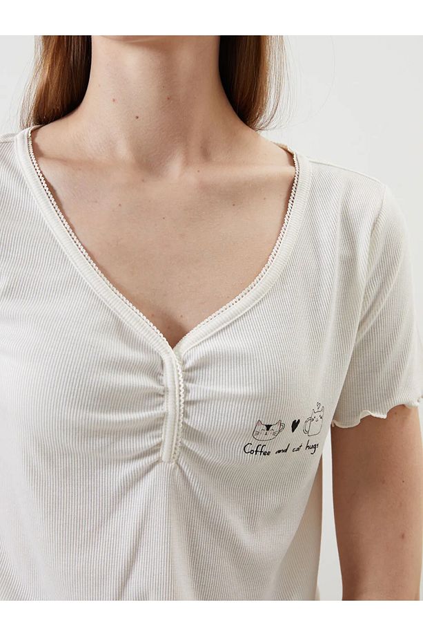 LCW DREAM Pembe Kalp Baskılı Kadın Şortlu Pijama Takımı - 3
