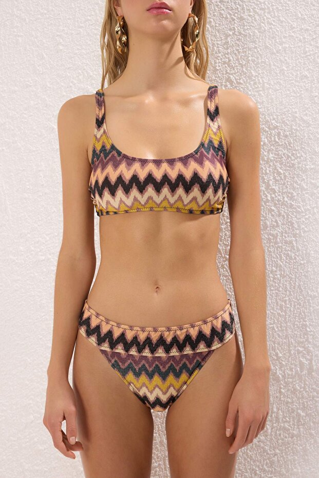 Etnik Desenli Bralette Kaplı Regular Normal Bel Bikini Takımı TBESS25BT00158 - 4