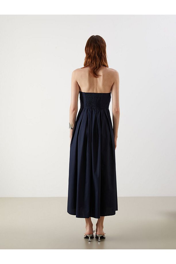 Straplez Yaka Poplin Elbise - 4