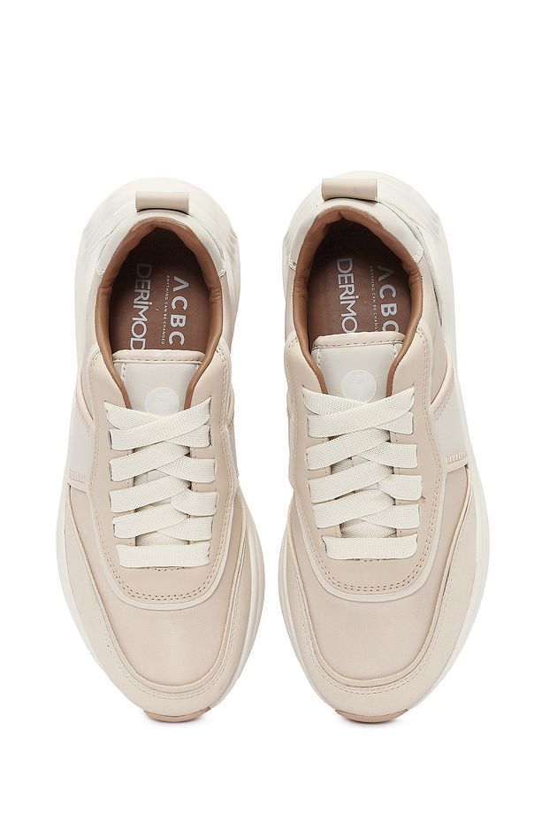 ACBC x DERİMOD Kadın Bej Kalın Tabanlı Bağcıklı Kumaş Sneaker 25SFD43566F - 7