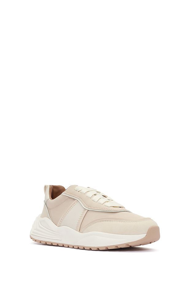 ACBC x DERİMOD Kadın Bej Kalın Tabanlı Bağcıklı Kumaş Sneaker 25SFD43566F - 6